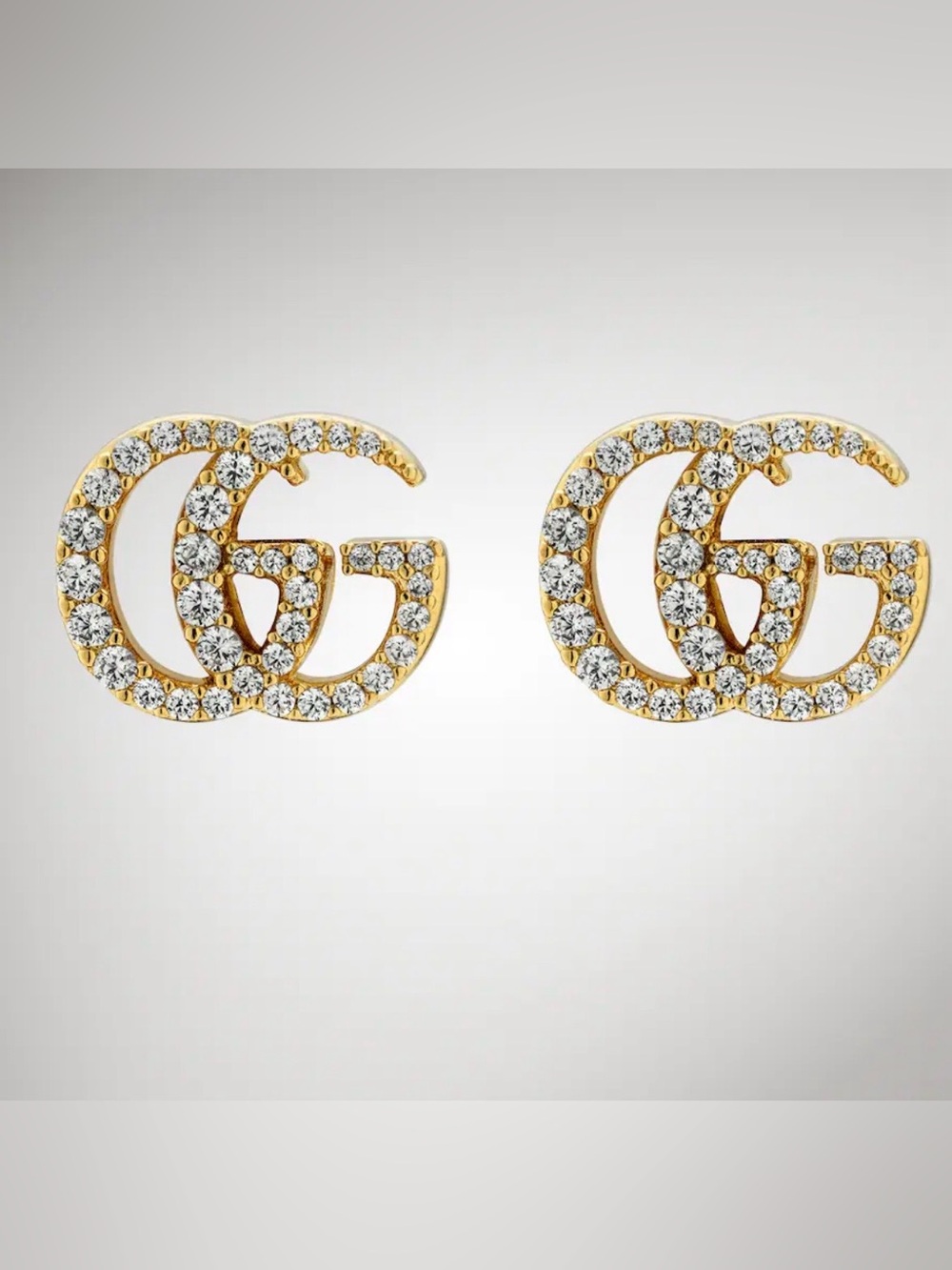 Gucci Gold Tone Double G Crystal Pavé Stud Earrings